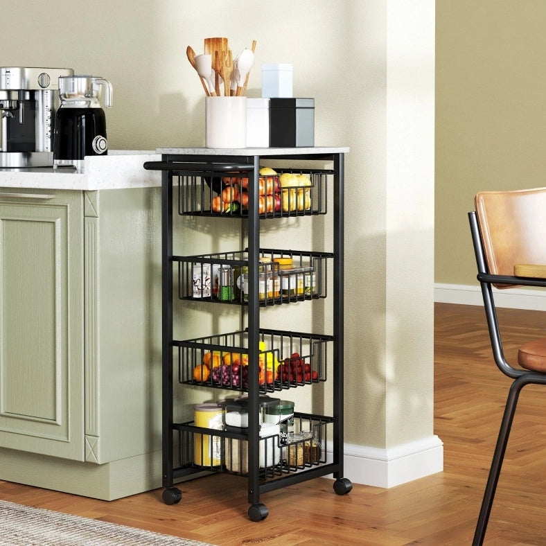 Carrello da cucina ULEVR 49,5x31x91 cm con 4 cestelli estraibili e ruote, grigio chiaro
