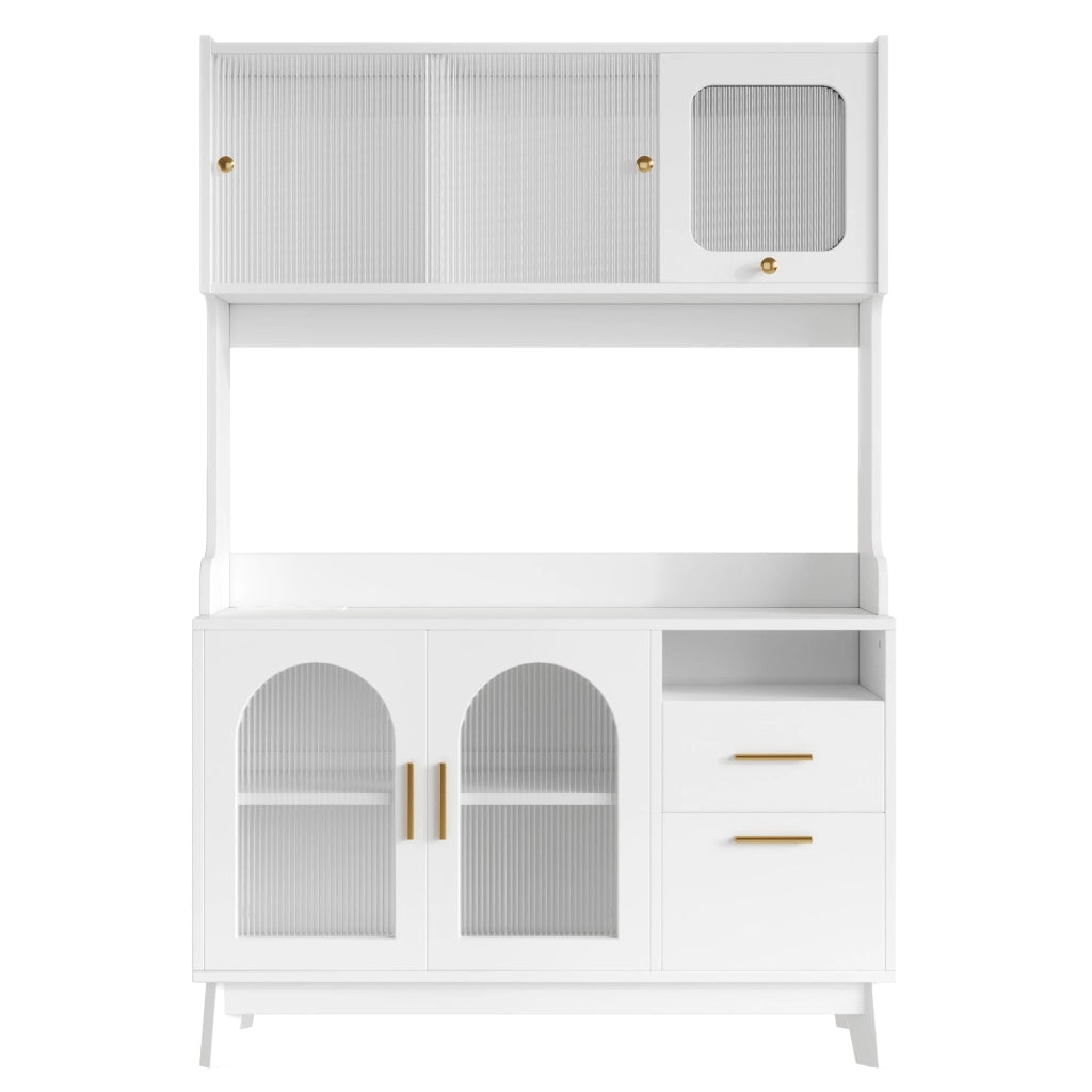 Credenza alta da sala da pranzo 120×40×178 cm, con ampio spazio contenitivo, prese integrate e porte USB, bianco