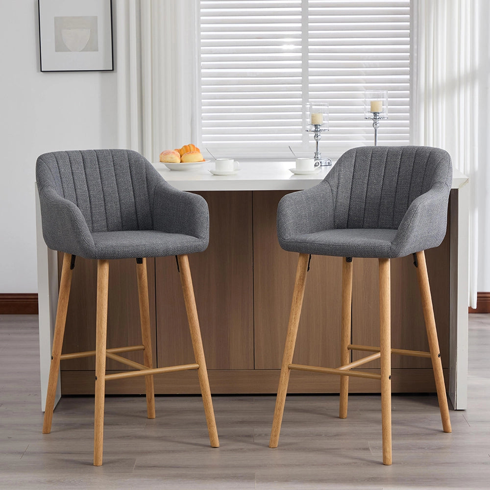 Tabouret da bar moderno stile europeo - Xylo - Schienale alto e braccioli seduta in lino gambe in legno