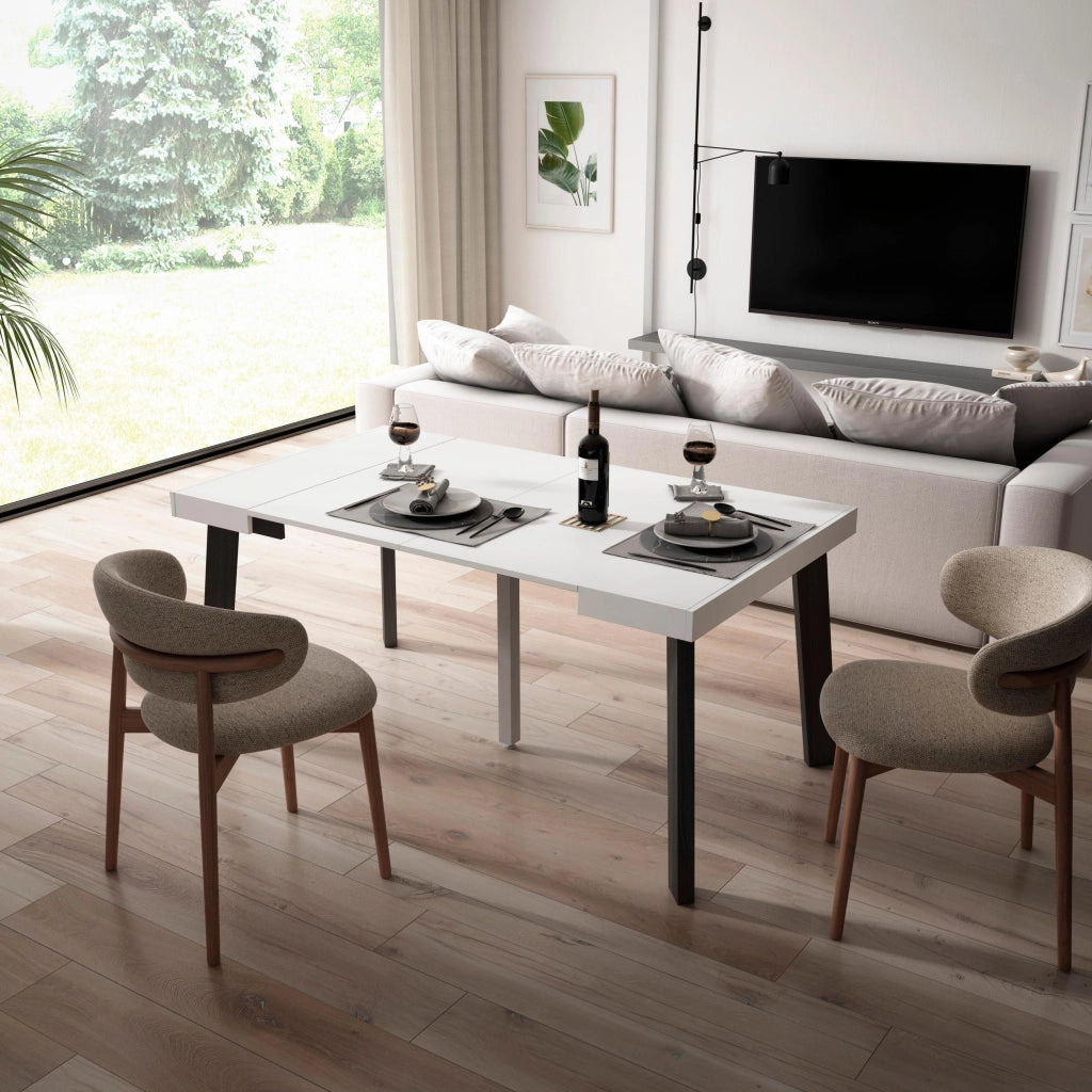 Consolle allungabile, 160x90x73cm, Per 8 persone, Gambe in legno, Bianco RF2993