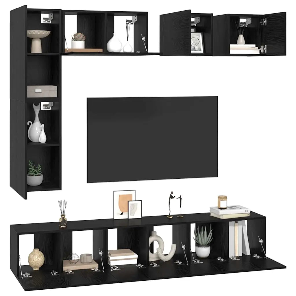 Set mobile TV 8 pz-Credenza per TV Rovere Nero Legno multistrato 259765