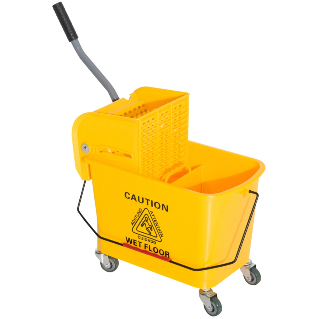 Secchio lavapavimenti ULEVR 20 L con strizzatore, 2 scomparti e 4 ruote, giallo
