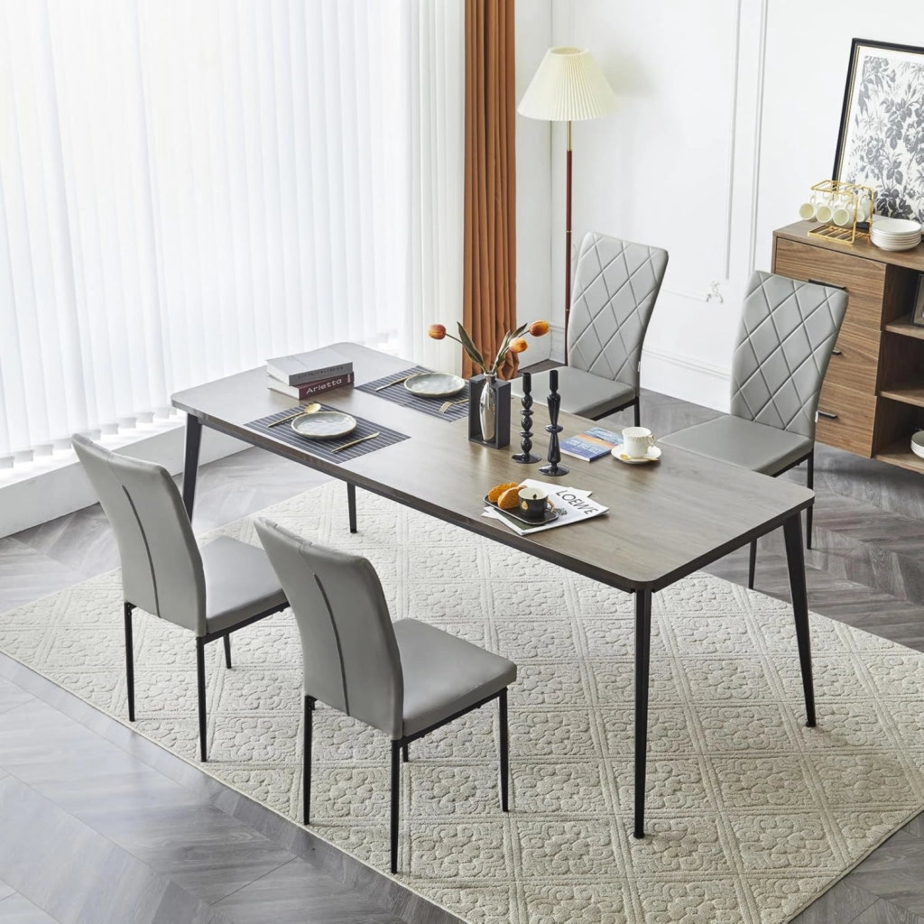 Set di 4 Sedie per Sala da Pranzo, Sedie da Cucina con Schienale Alto, con Gambe in Metallo e Rivestimento in Ecopelle, Grigio, EZS21gr-4