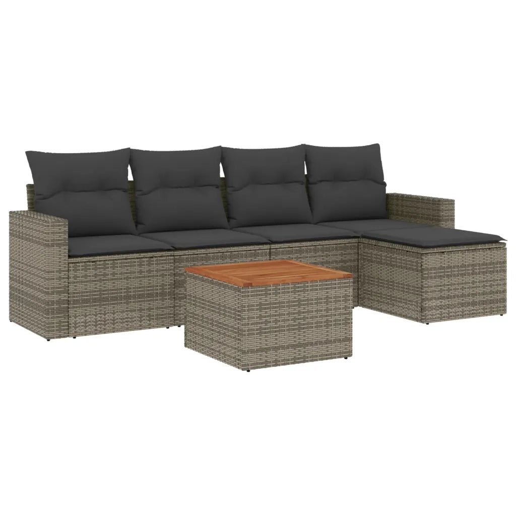 Set Divano da Giardino 6 pz con Cuscini-Sofa da Giardino-Divanetto da esterno Grigio in Polyrattan 146301