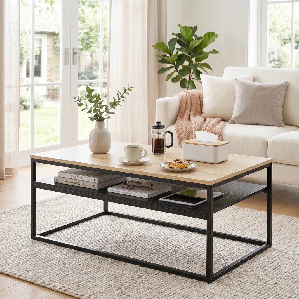 Tavolino da salotto con ripiano ¨C Minimal ¨C 100x59x47 cm, quercia, effetto legno