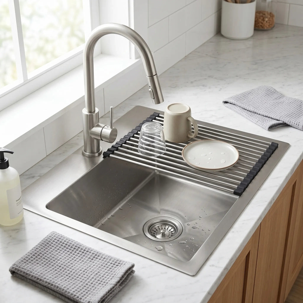 Lavello In Acciaio Con Set Di Accessori 3 Pz. Rea Leo 50 Brush Nickel