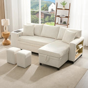Divano Angolare Convertibile 3 Posti con Vano Contenitore, USB e Type-C, Cuscini, in Velluto a Coste Beige 231 × 131.5 × 84 cm