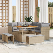 Set divano da giardino 8 pezzi con cuscini beige polyrattan acacia