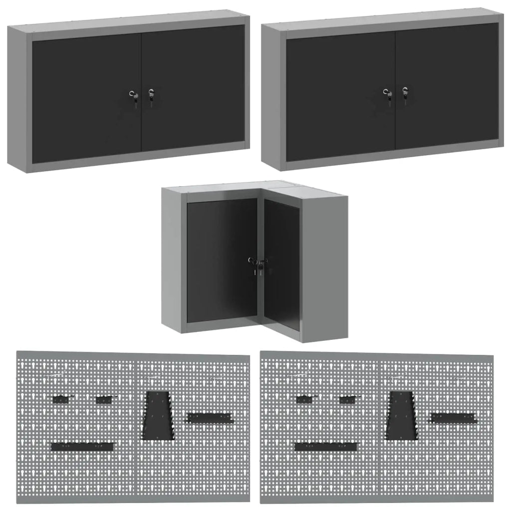 Set di mobili da lavoro con cassetto 12 pcs Nero e Grigio 3321506