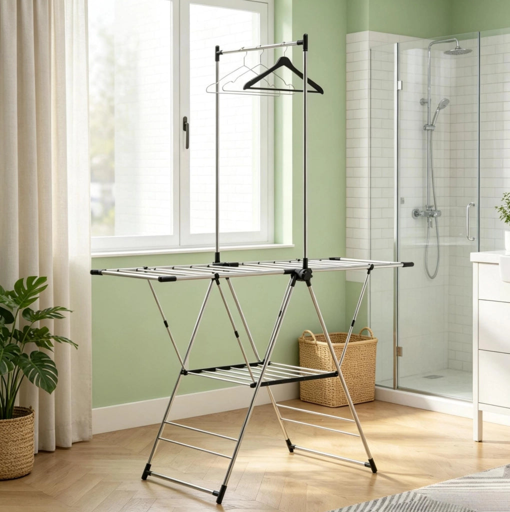 Stendibiancheria pieghevole 139x62,5x201 cm in acciaio inox argento, 5 livelli