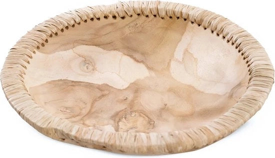 Piatti per servizio in legno di teak - Compatibili con piatti biologici - Piatti con coperchio in raffia - Servizio da tavola elegante - Diametro 30cm