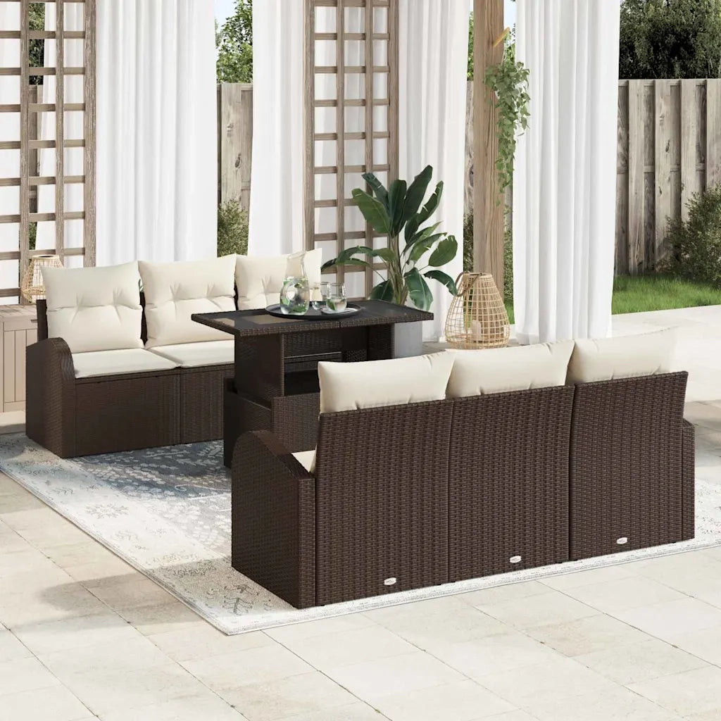 Set Divano da Giardino con cuscino 7 pcs Marrone Poly Rattan 3348564