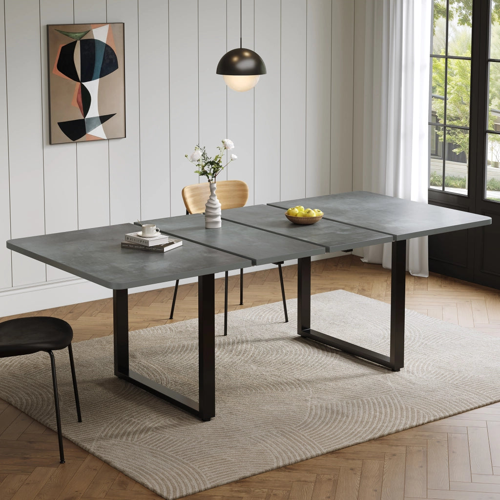 Tavolo da pranzo allungabile a 3 livelli con struttura stabile e piano in MDF, per sala da pranzo e cucina, grigio