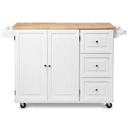 Carrello da cucina su ruote 136 x 76 x 91 cm con pratico vano portaoggetti e piano di lavoro ribaltabile in MDF bianco 20_0011650