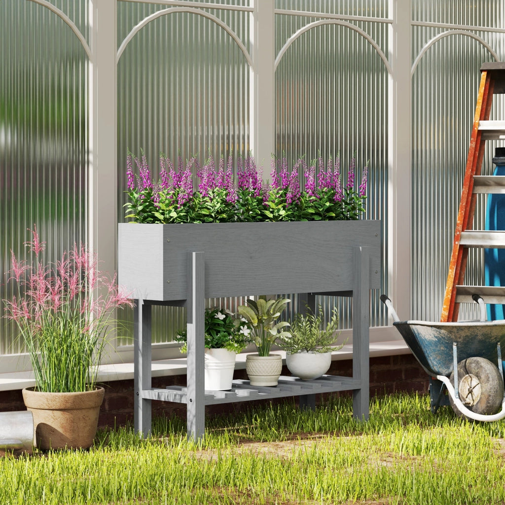 Fioriera Rialzata 100x30x70,5 cm con Ripiano Inferiore e 2 Fori di Drenaggio in Legno di Abete Grigio