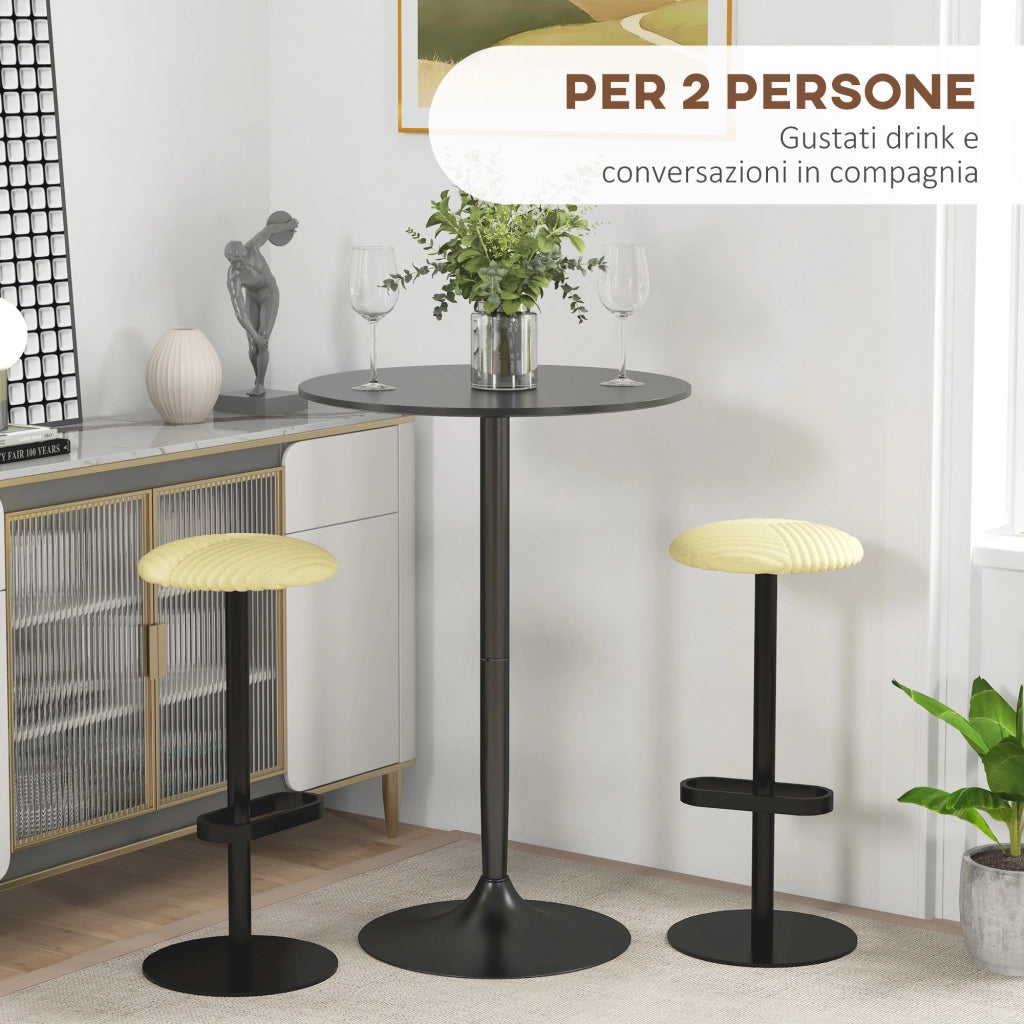 Tavolo Alto da Bar Moderno Rotondo con Base in Acciaio e Piano in MDF, ?70x102cm, Nero