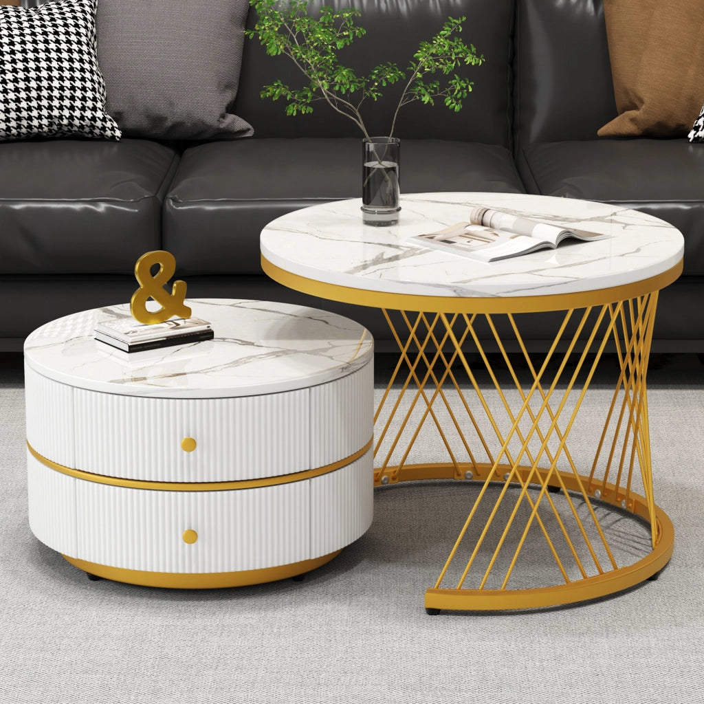 TAVOLO DA CAFFÈ Set da 2 pezzi rotondo 60x60x46 cm e 50x50x30,8 cm bianco