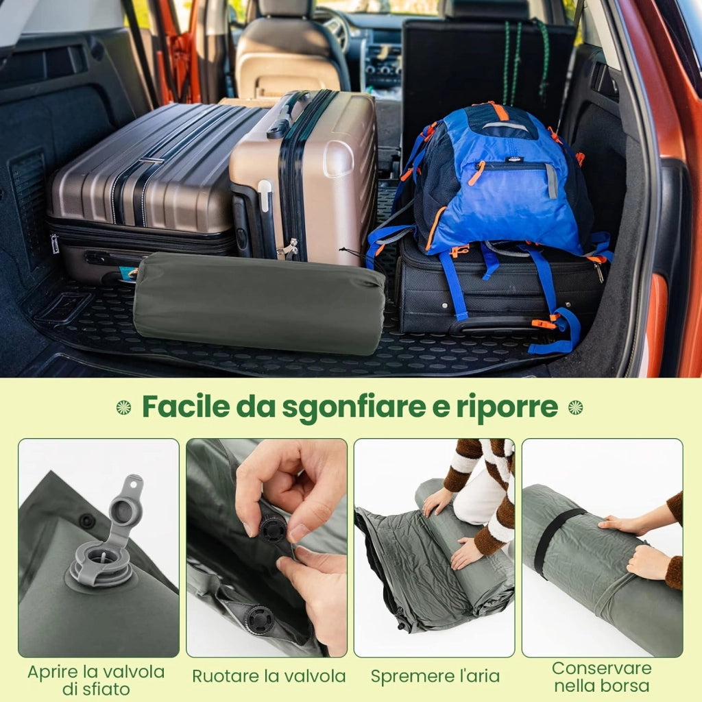 Materassino Campeggio Autogonfiabile per 2 Persone, Materassino da Campeggio Doppio con Cuscino, Veloce da Gonfiare e Sgonfiare, Impermeabile, per Spiaggia, Montagna e Campeggio (Verde Scuro)