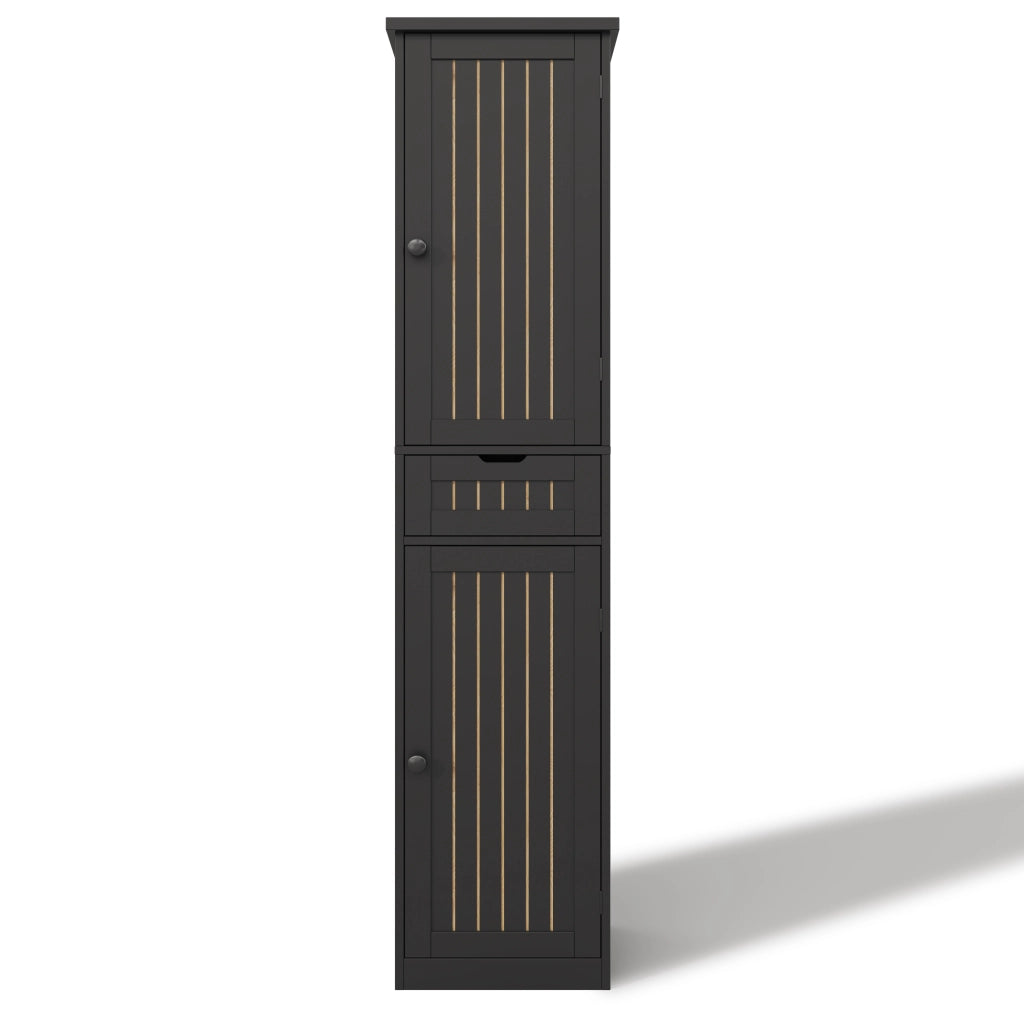 Mobile contenitore nero in MDF, 40 x 30 x 170 cm, con ante, cassetto e ripiani regolabili