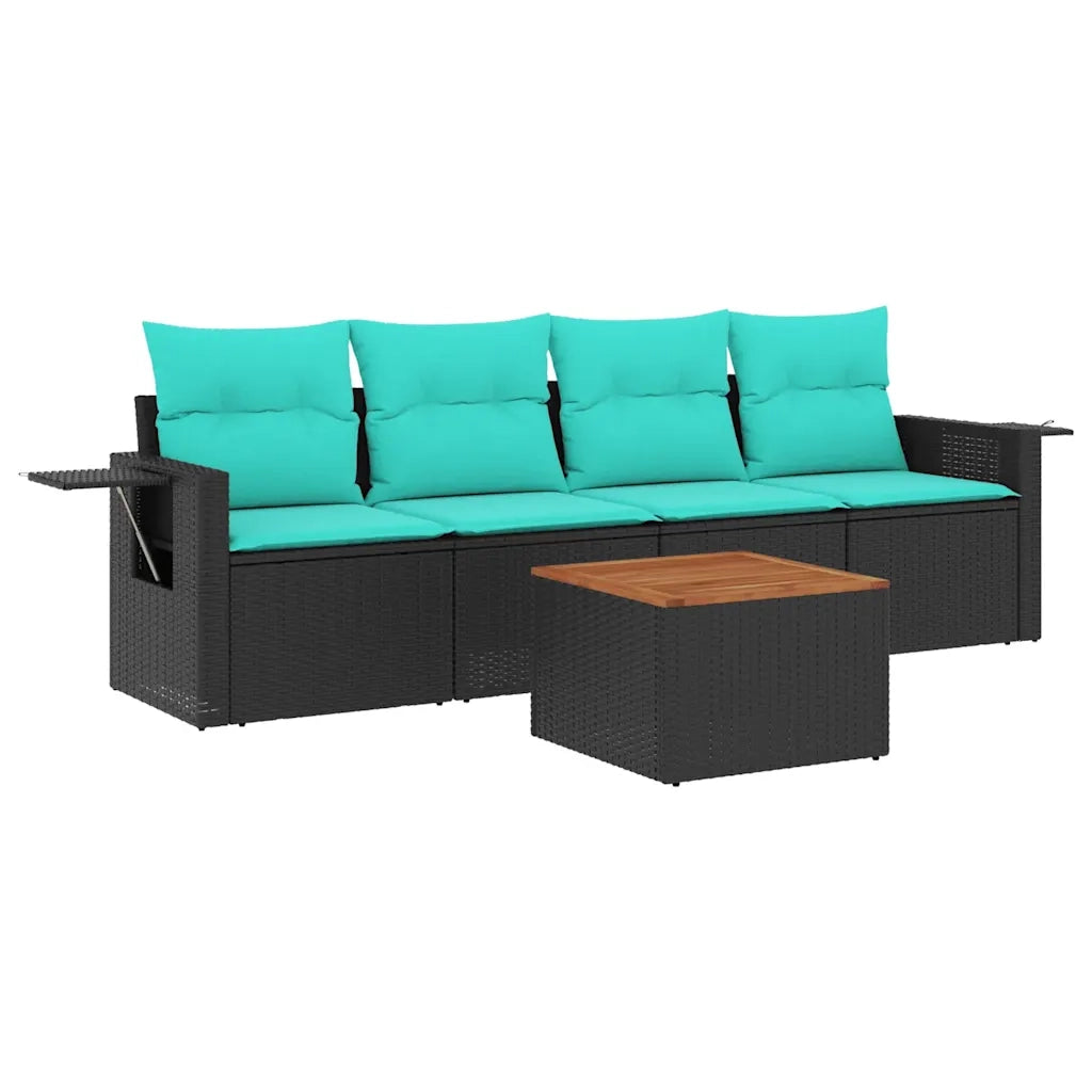 Salotto da Giardino-Set Divani da Giardino 5 pz con Cuscini Nero in Polyrattan 275371