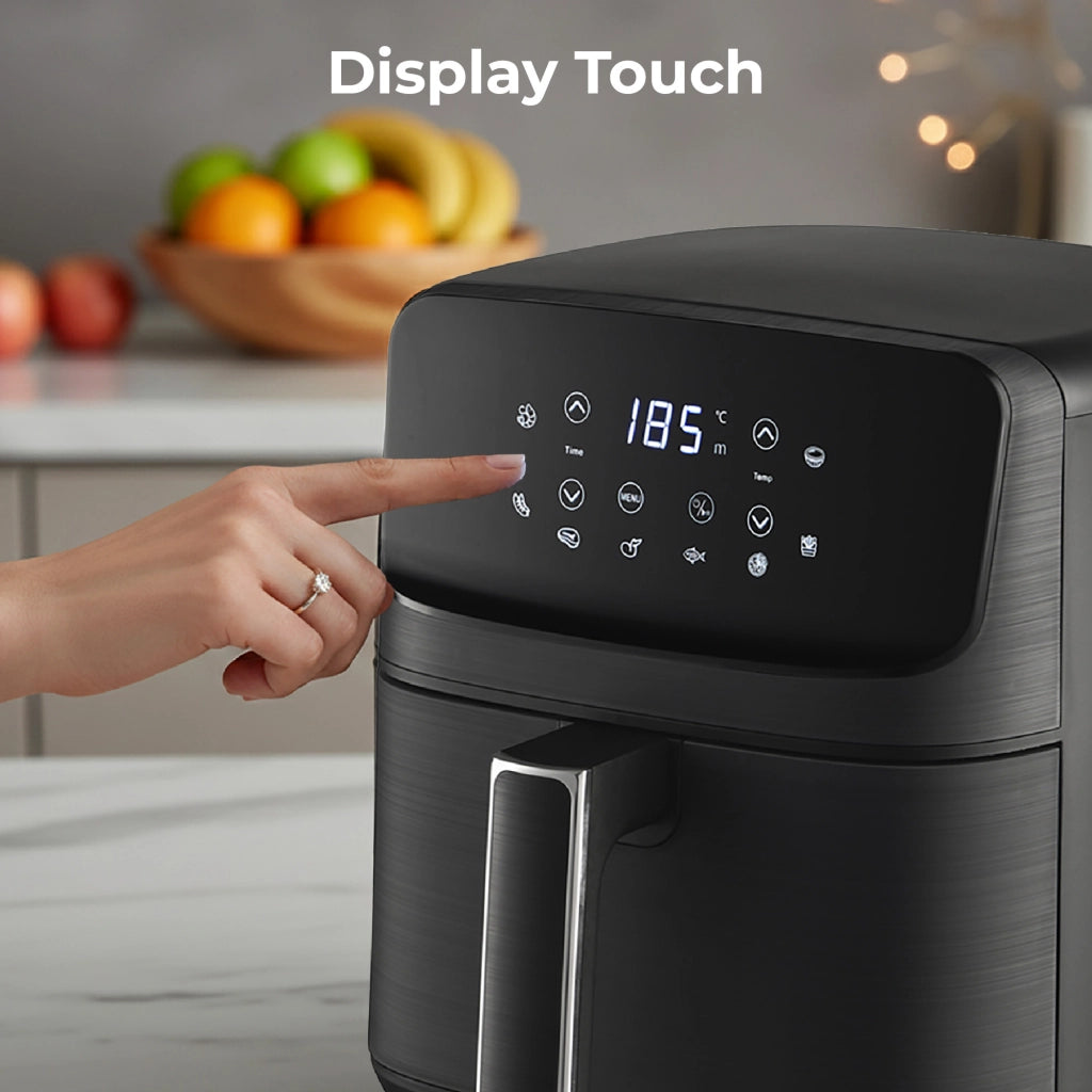 Friggitrice ad Aria 4,2L Digitale con Display LED Touch, 8 Programmi Preimpostati, Temperatura Regolabile, Cestello Antiaderente Estraibile, 1500W, Nero  4.2 Litri - Nero