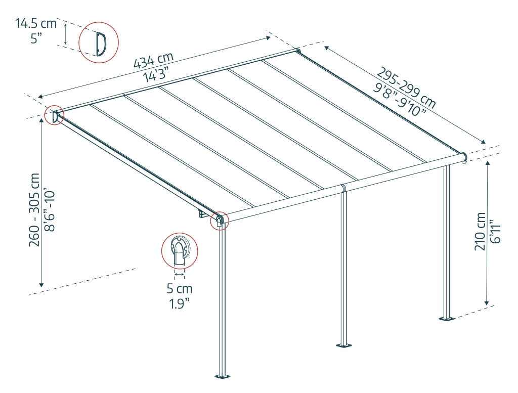 Canopia Sierra Pergola Addossata in Alluminio  3X4.3 m Grigio