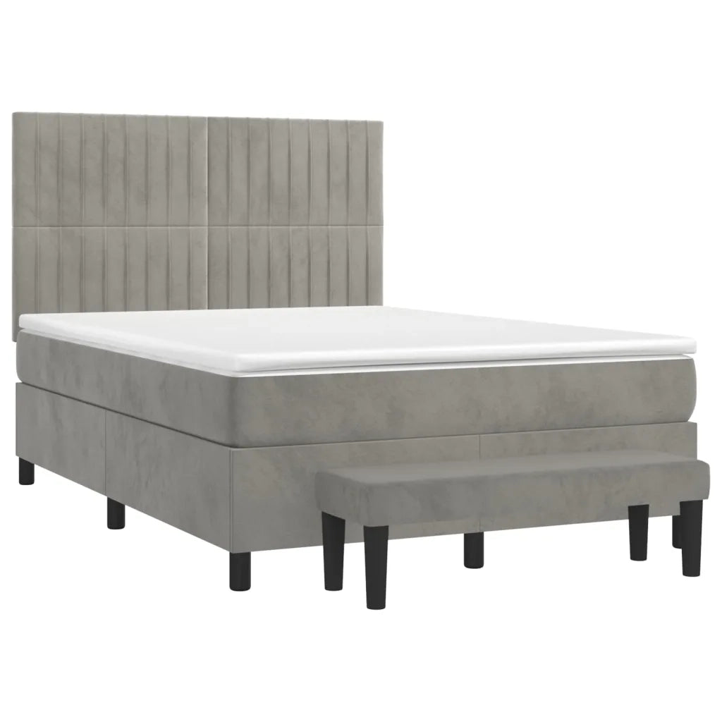 Giroletto a Molle con Materasso Grigio Chiaro 140x190cm Velluto 3137959