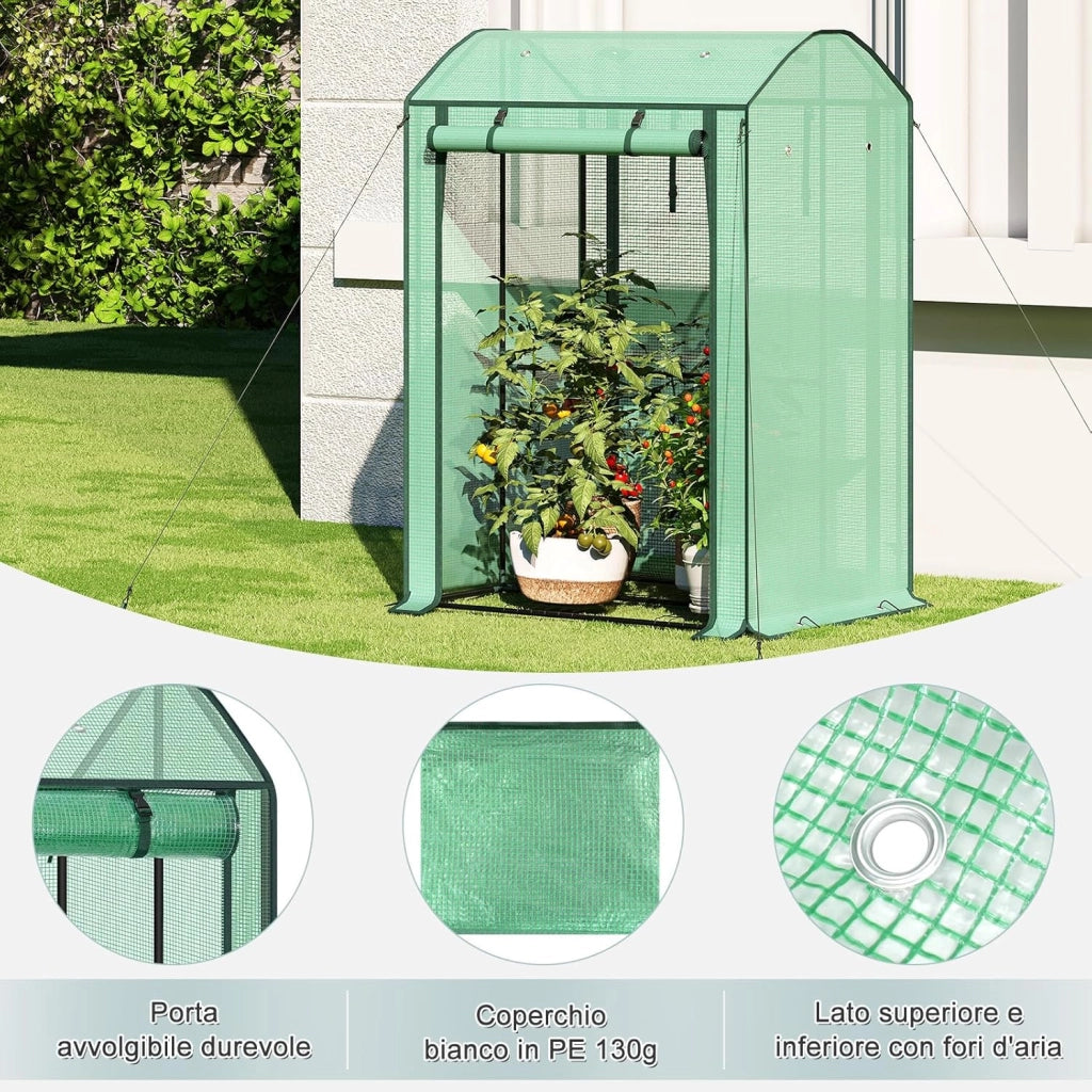 Serra da Giardino con Porte Avvolgibili, Serra da Balcone, Telo in Rete PE 140 g/m², per Piante Idrorepellente a Fori Rotondi per Piantare Pomodori Rampicanti e Altro, Verde