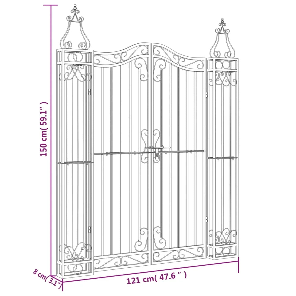 Cancello da Giardino Nero 121x8x150 cm in Ferro Battuto 363432