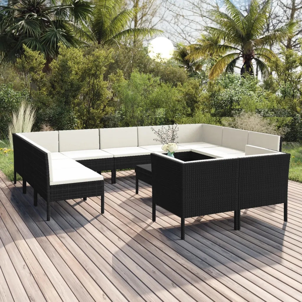 Set Divani da Giardino 12 pz con Cuscini in Polyrattan Nero cod mxl 38508