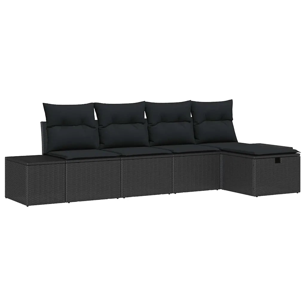 Set Divano da Giardino con cuscino 5 pcs Nero polyrattan