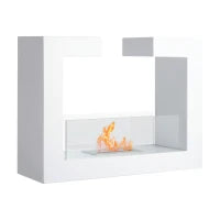 Caminetto a Bioetanolo da Tavolo 2000W in Acciaio Inossidabile Inodore con Vetro 78 x 25 x 58 cm Bianco