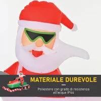 Babbo Natale Gonfiabile su Motoslitta 160cm con Luci LED Integrate, Decorazione Natalizia da Esterno, Verde e Rosso