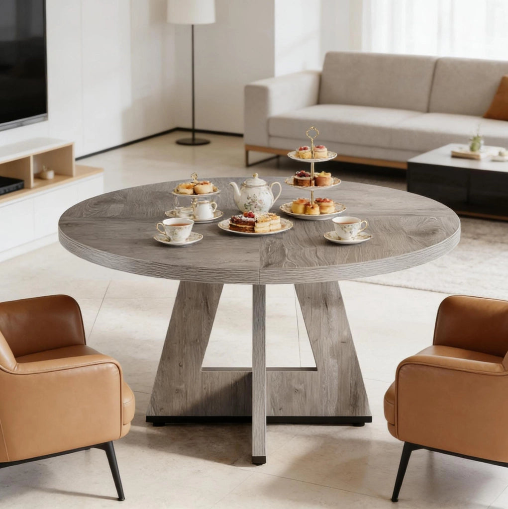 Tavolo da pranzo rotondo 120 cm in legno ingegnerizzato; grigio