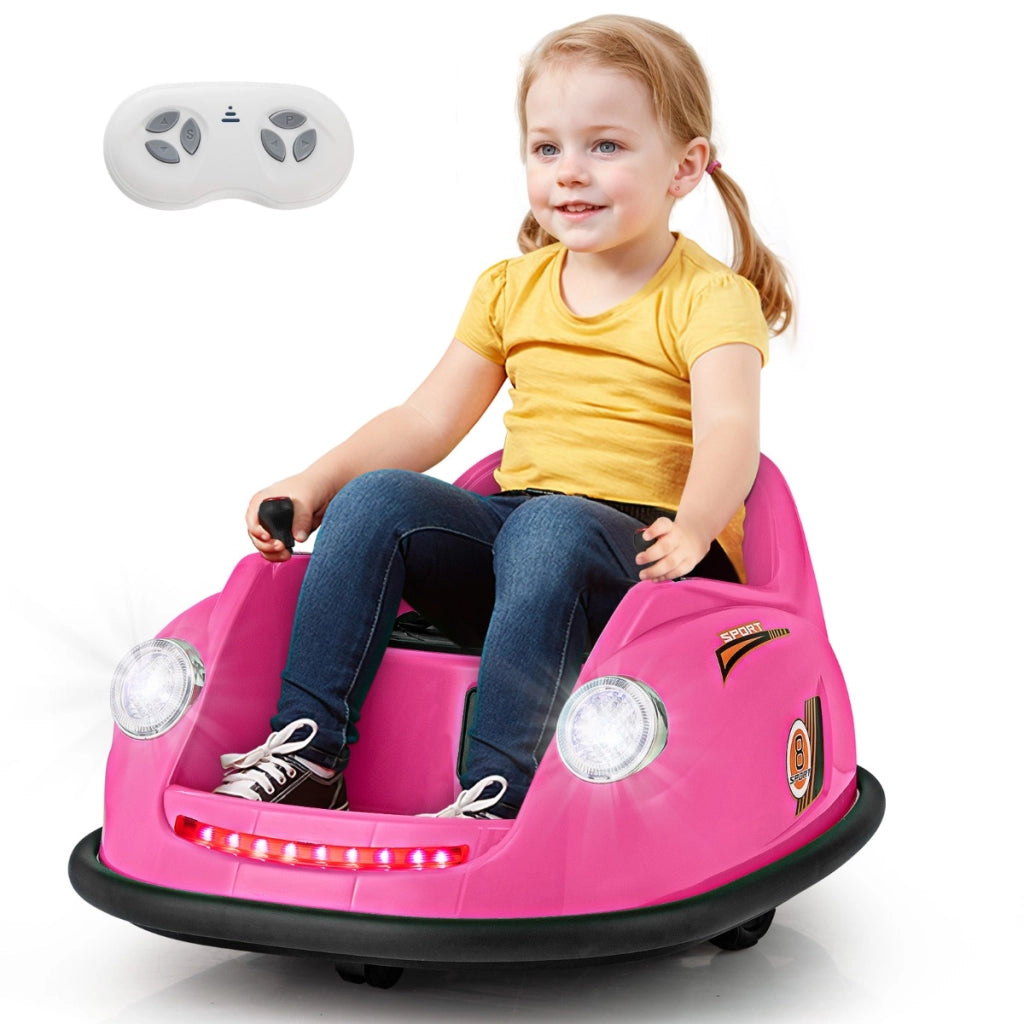 Auto elettrica per bambini 12V con telecomando, Auto da urto alimentata a batteria con luci LED rotazione a 360¡ã Rosa-Go Kart