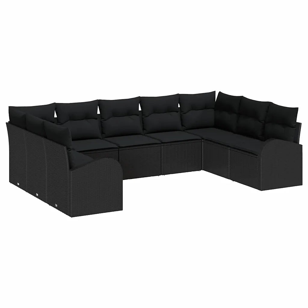 Set Divano da Giardino con cuscino 9 pcs Nero polyrattan 3354872