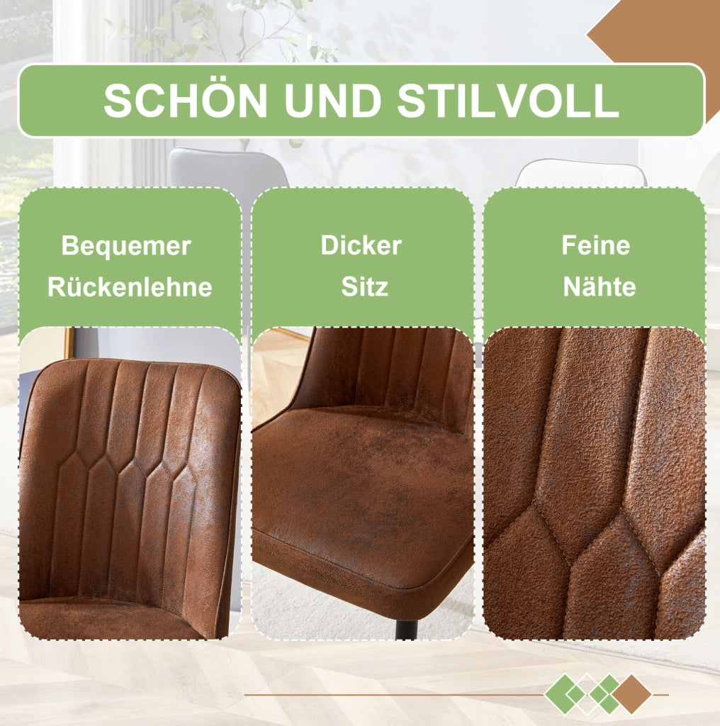 Set di 2 sedie da pranzo moderne con schienale; seduta in tessuto tech marrone e gambe in metallo nero
