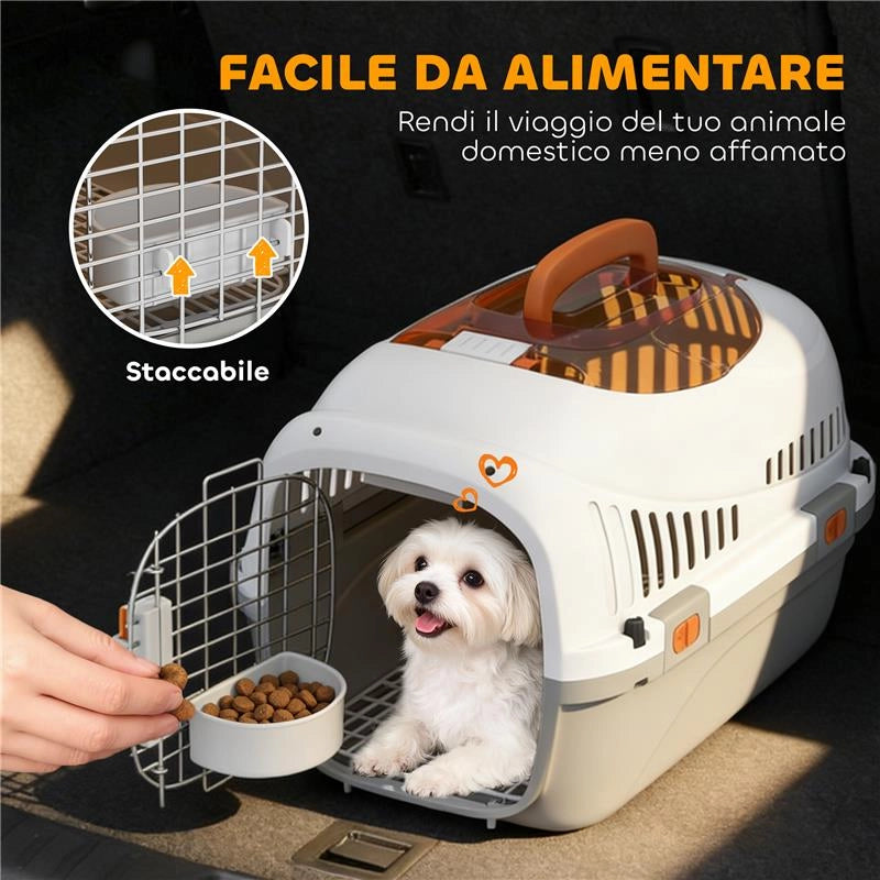 TRASPORTINO PER GATTI E CANI PICCOLI FINO 4 KG IN PLASTICA CON FINESTRA SUPERIORE, 49X32X31 CM, GRIGIO