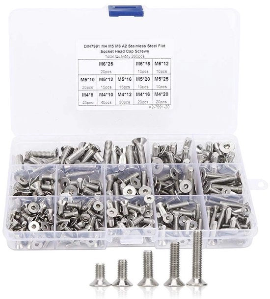 Set di viti a scheggia a 260 pezzi - M4 M5 M6 - Acciaio inossidabile - Viti a 6 gocce - Componenti di fissaggio per l'industria elettronica