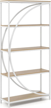 Libreria a 5 piani autoportante con 5 ripiani aperti, scaffale da esposizione industriale con design a mezzaluna per casa e ufficio, 86 x 30 x 175 cm (naturale)