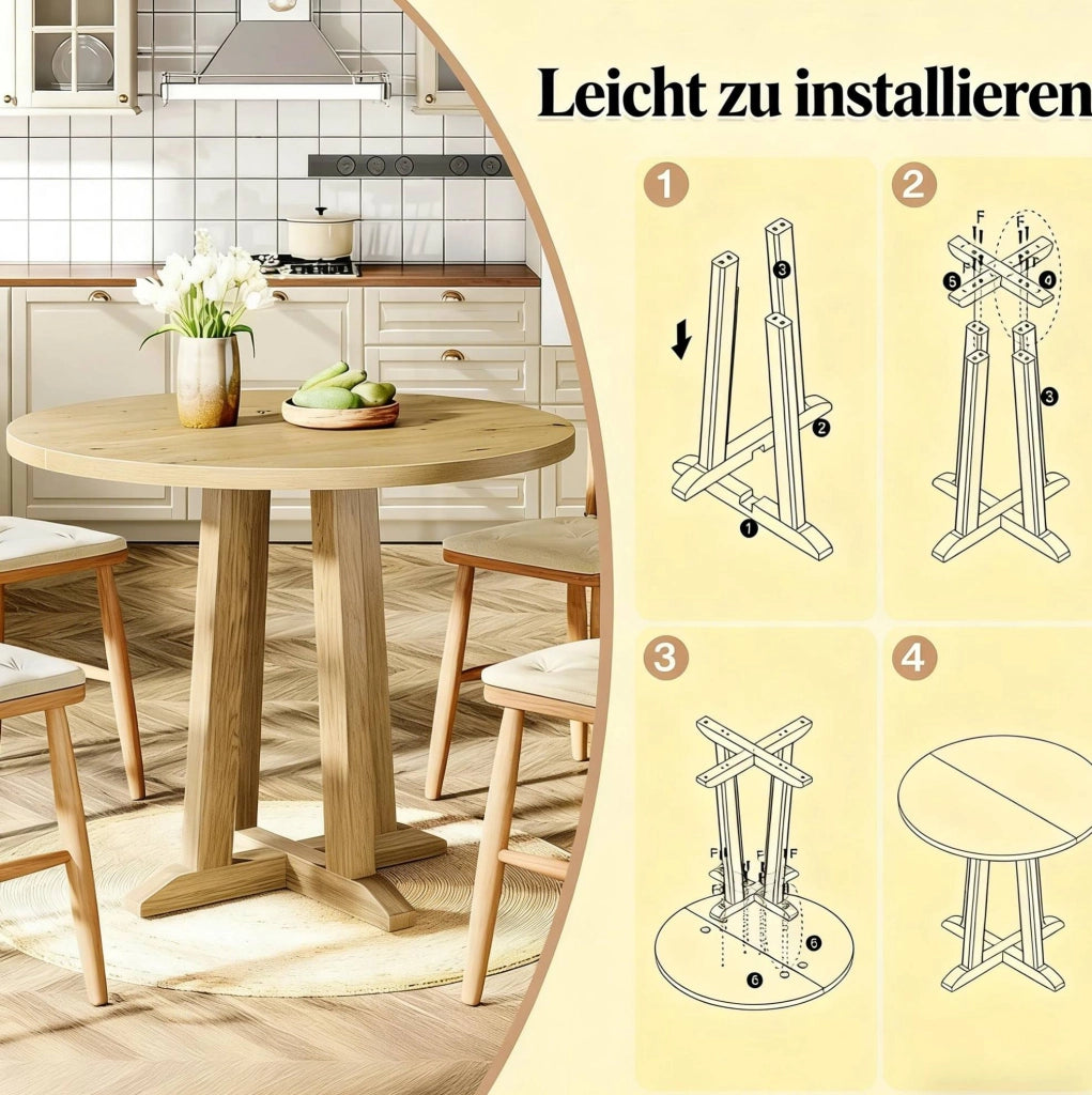 Tavolo da pranzo rotondo 80 cm in legno marrone, per 2-4 persone, salvaspazio