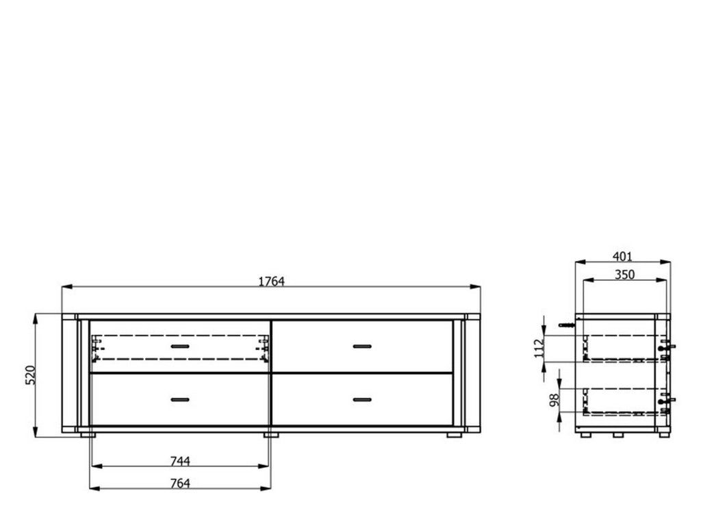 Terenzo, Mobile Porta tv 4 Cassetti, 176.5x40x52h cm Bianco Opaco