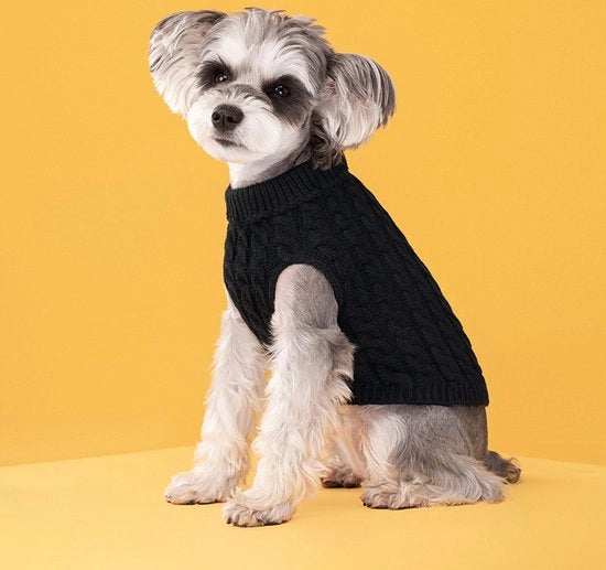 Puppy Coltrui Effen per Piccoli e Medie Dimensioni Cani e Gatti - Winter Vestito per Cani - Maglia a Maglia per Cani - Dimensione S - Nero