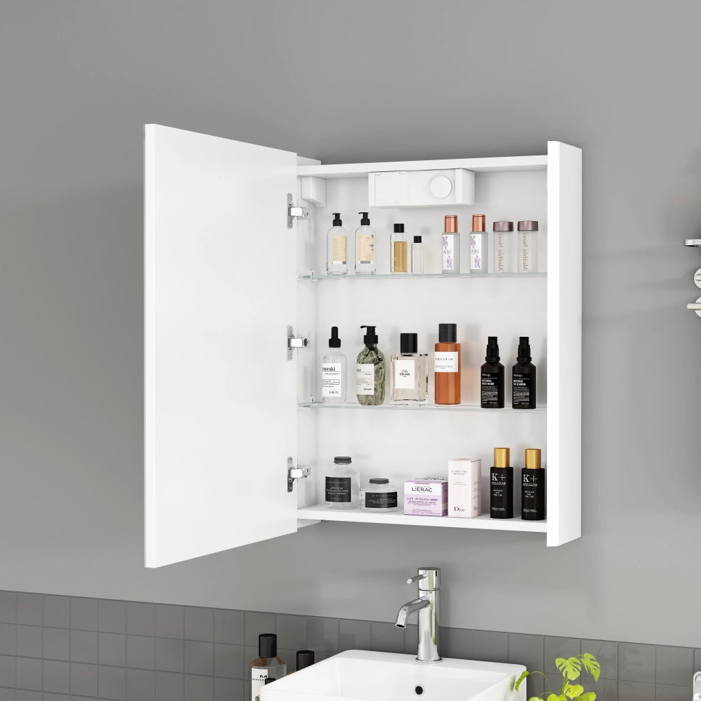 Armadietto a specchio per bagno 50 cm bianco con luci LED e presa francese integrata