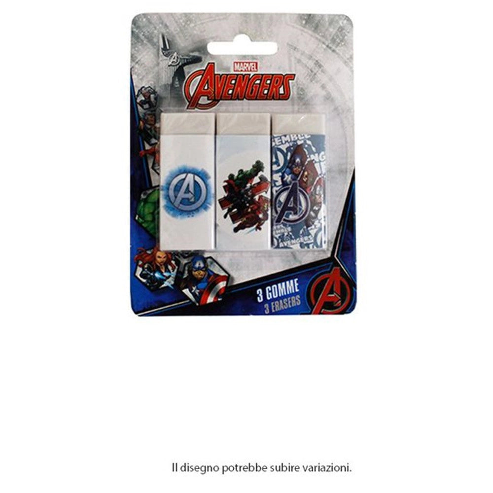 Trade Shop - Set 3pz Gomme Per Cancellare Avengers Cancelleria Per Scuola Regalo Festa Bambini 961037 -
