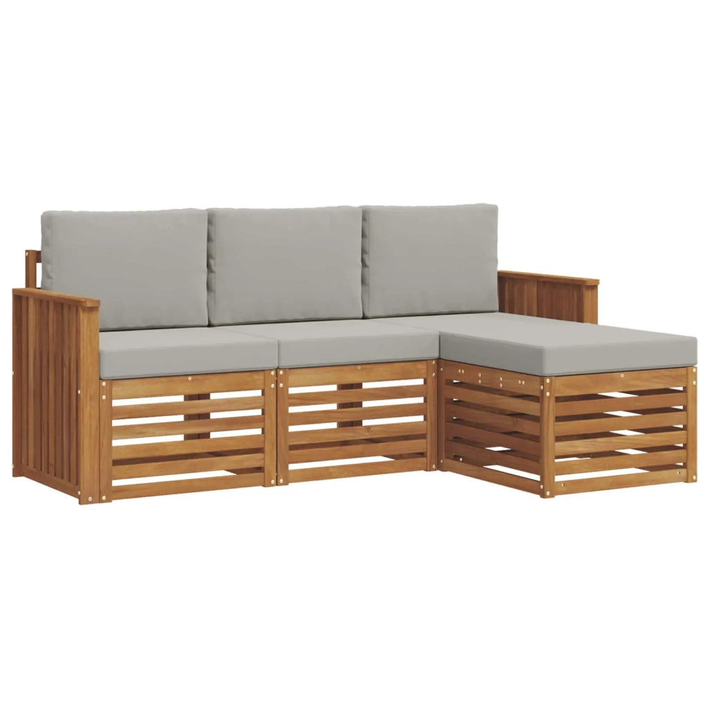 Set di divani da esterno 4 pcs Grigio Naturale e Chiaro