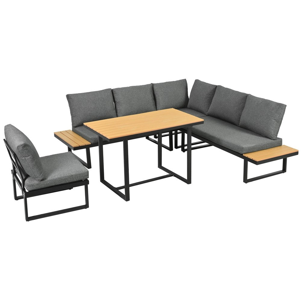Set da Giardino con Tavolo e Sedie ad Angolo ¨C Xylo ¨C Grigio/Nero, Acciaio/Polyrattan