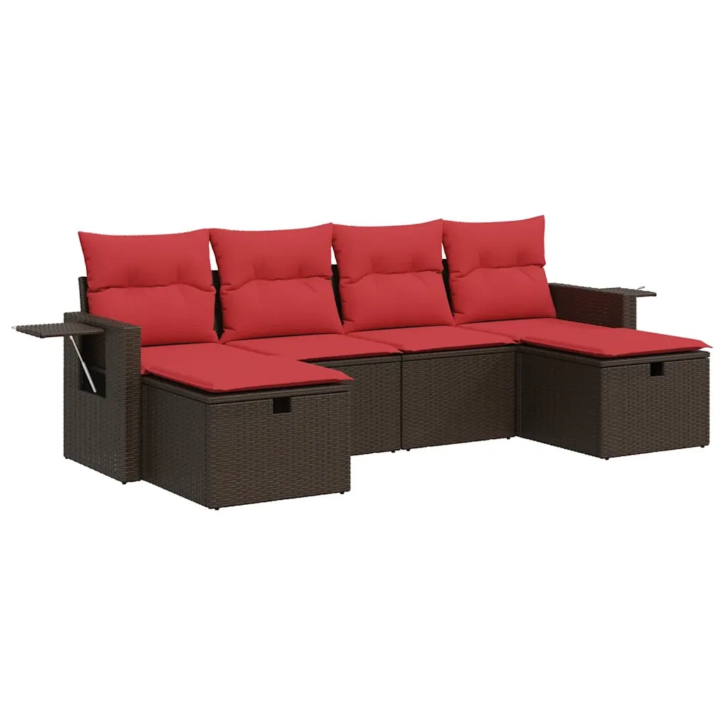 Set Divano da Giardino 6 pz con Cuscini Marrone in Polyrattan