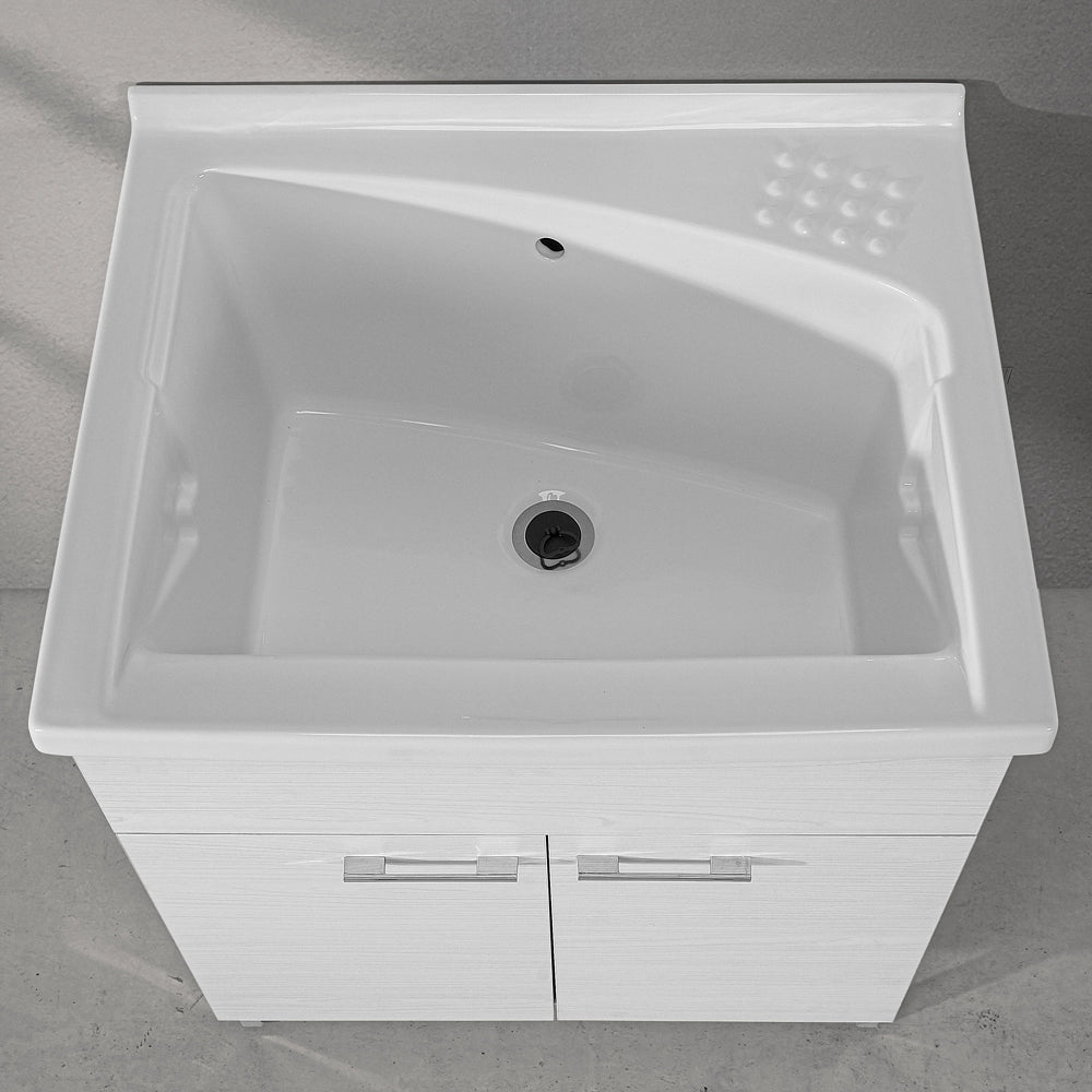 Mobile lavatoio 75x60cm bianco frassino con due ante e vasca in ceramica Revine