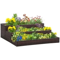 Orto Rialzato a 3 Livelli in Rattan Sintetico senza Fondo per Piante e Verdure, 120x120x40cm, Grigio